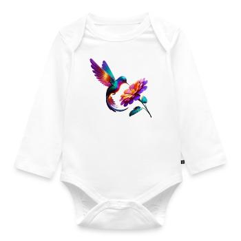 Lebendiger und bunter Kolibri - Baby Bio-Langarm-Body - Weiß - Vorne