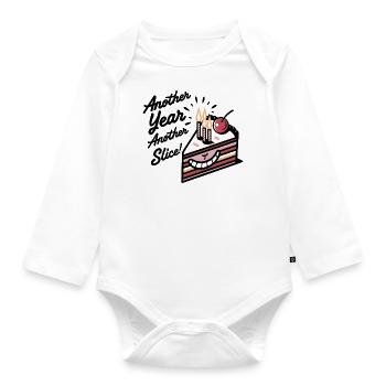 Celebratory Cake Slice Another Year Another Slice! - Organic Longsleeve Baby Bodysuit - white - Front