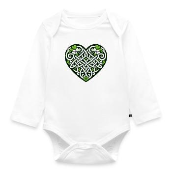 Keltisches Herz St. Patrick's Day Herz-Skript - Baby Bio-Langarm-Body - Weiß - Vorne