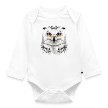 Snowy Owl Head - Organic Longsleeve Baby Bodysuit - white - Front