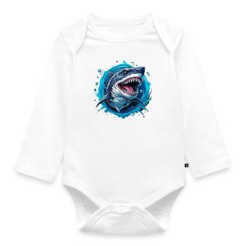 shark - Organic Longsleeve Baby Bodysuit - white - Front