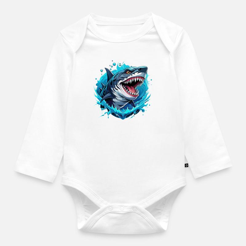 Megalodon - Body Bébé bio manches longues - blanc