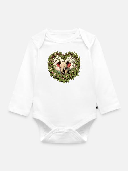 Elefant - Baby Bio-Langarm-Body - Weiß