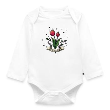 Spring Tulips. Springtime red tulip. Casual spring - Organic Longsleeve Baby Bodysuit - white - Front