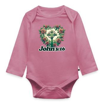 John 3:16 - Organic Longsleeve Baby Bodysuit - mauve - Front