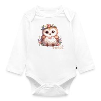 Hibou mignon avec des fleurs - Body Bébé bio manches longues - blanc - Devant