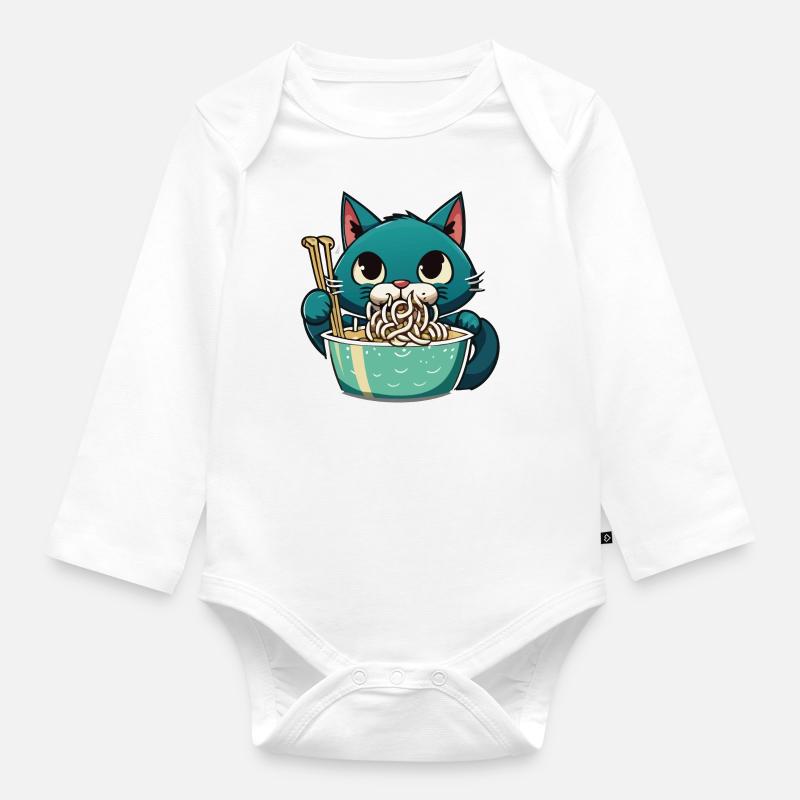 Cat Eats Instant Noldes - Organic Longsleeve Baby Bodysuit - white