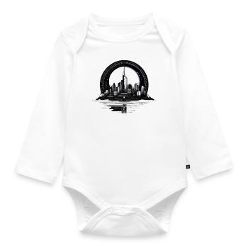 Architecture, City in Moonlight with Reflection - Organic Longsleeve Baby Bodysuit - white - Front