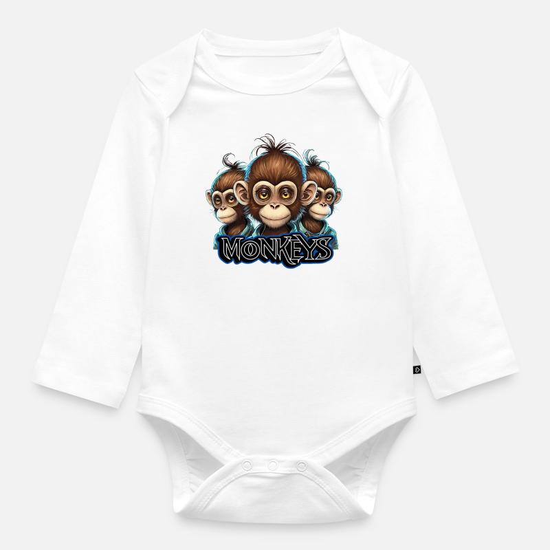 Monkeys 1 - Body Bébé bio manches longues - blanc