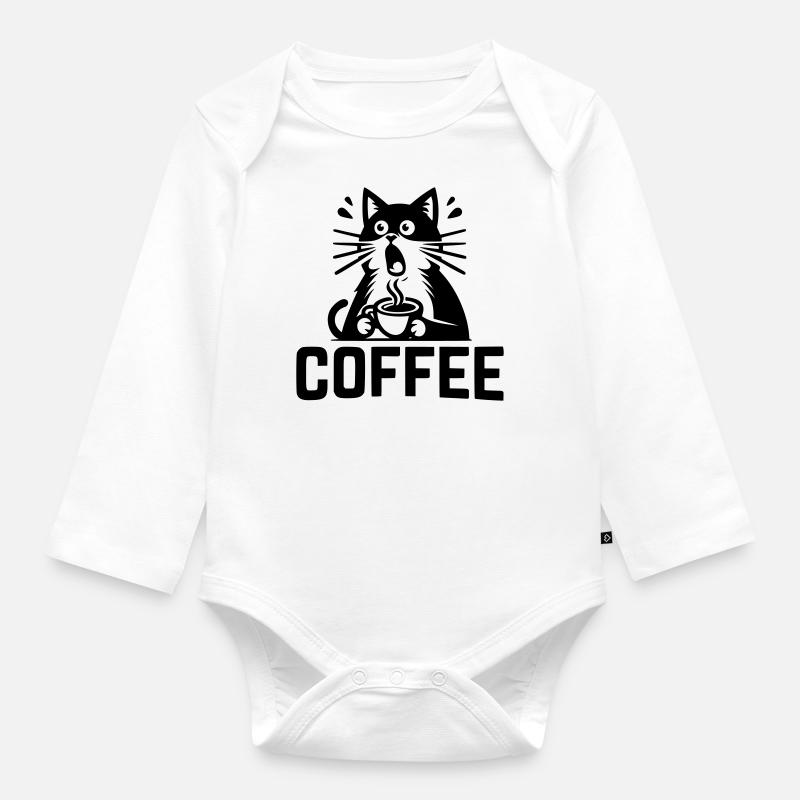 Café pour chat - Body Bébé bio manches longues - blanc