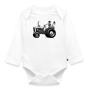 Farmer on a tractor - Organic Longsleeve Baby Bodysuit - white - Front