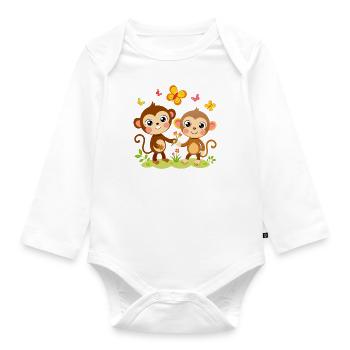 Jungle Junior: Playful Monkey Adventure - Organic Longsleeve Baby Bodysuit - white - Front