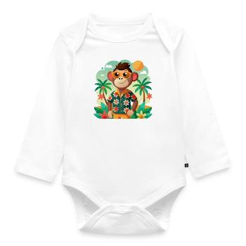 Jungle Junior: Playful Monkey Adventure - Organic Longsleeve Baby Bodysuit - white - Front