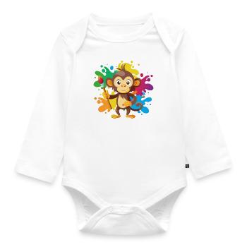Jungle Junior: Playful Monkey Adventure - Organic Longsleeve Baby Bodysuit - white - Front