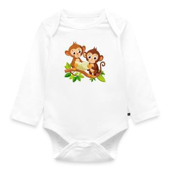 Jungle Junior: Playful Monkey Adventure - Organic Longsleeve Baby Bodysuit - white - Front