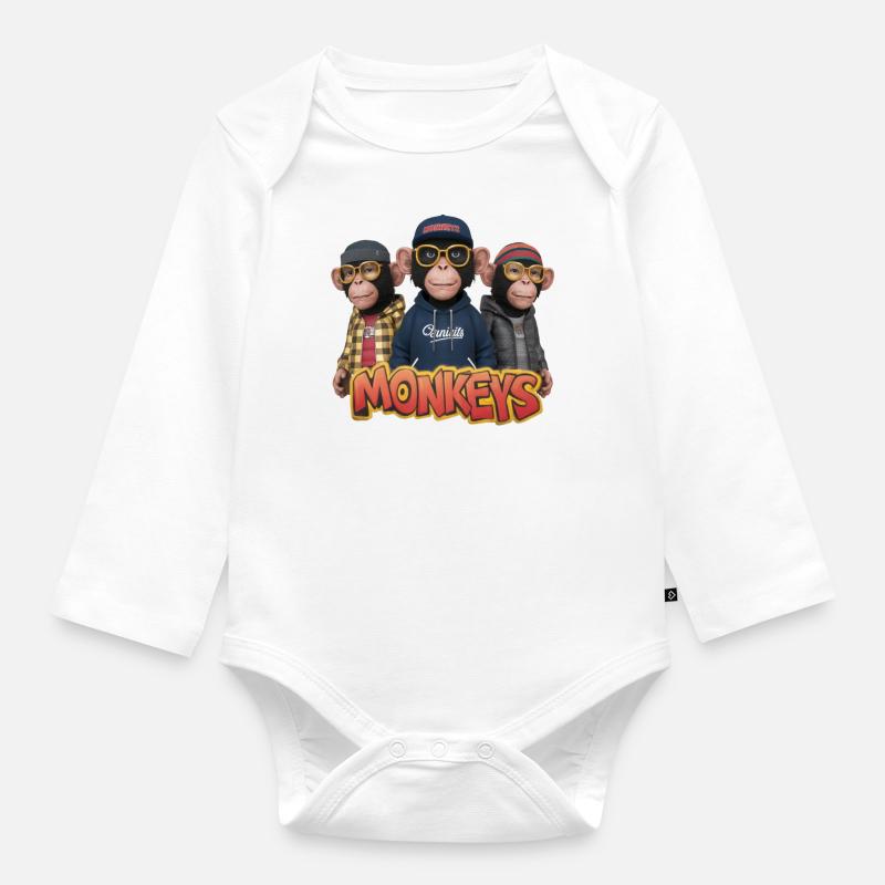 Monkeys 6 - Body Bébé bio manches longues - blanc