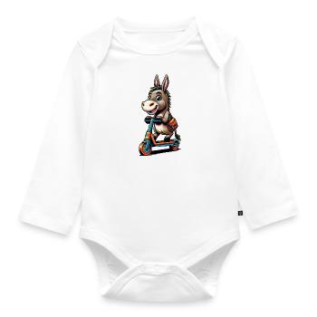 Cheeky Donkey on Tour (Colorful Design) - Organic Longsleeve Baby Bodysuit - white - Front