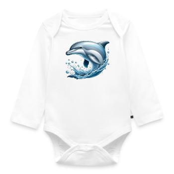 Friendly dolphin (jumping out of the sea) - Organic Longsleeve Baby Bodysuit - white - Front