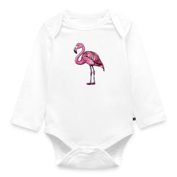Stylish Pink Flamingo Stands Serenely - Organic Longsleeve Baby Bodysuit - white - Front