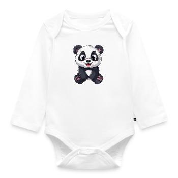 Niedlicher Panda Mit Großen Augen - Baby Bio-Langarm-Body - Weiß - Vorne