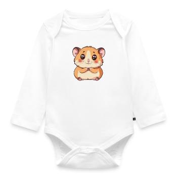 Cute hamster with big eyes - Organic Longsleeve Baby Bodysuit - white - Front