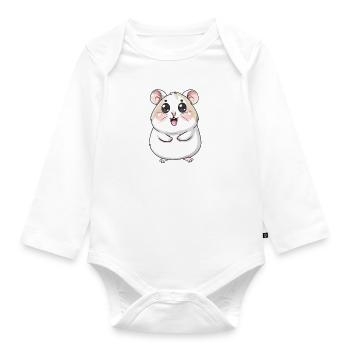 Cute Hamster Cartoon Character - Organic Longsleeve Baby Bodysuit - white - Front