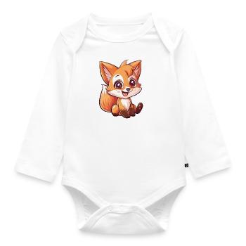 Cute Fox Cartoon Character - Organic Longsleeve Baby Bodysuit - white - Front