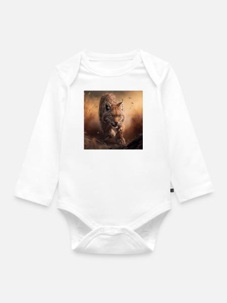 Rennender Luchs - Baby Bio-Langarm-Body - Weiß