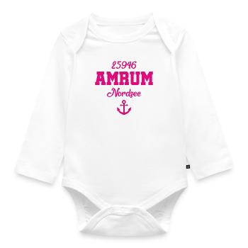Amrum - 25946 - Nordsee Insel - Baby Bio-Langarm-Body - Weiß - Vorne