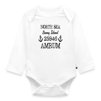 Amrum - 25946 - Nordsee Insel - Baby Bio-Langarm-Body - Weiß - Vorne
