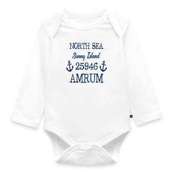 Amrum - 25946 - Nordsee Insel - Baby Bio-Langarm-Body - Weiß - Vorne