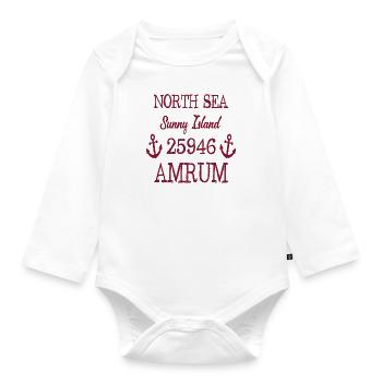 Amrum - 25946 - Nordsee Insel - Baby Bio-Langarm-Body - Weiß - Vorne