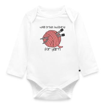 lustiges Garn Zitat stricken häkeln - Baby Bio-Langarm-Body - Weiß - Vorne
