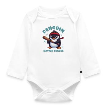 Penguin Nation League - Penguin Baseball - Organic Longsleeve Baby Bodysuit - white - Front