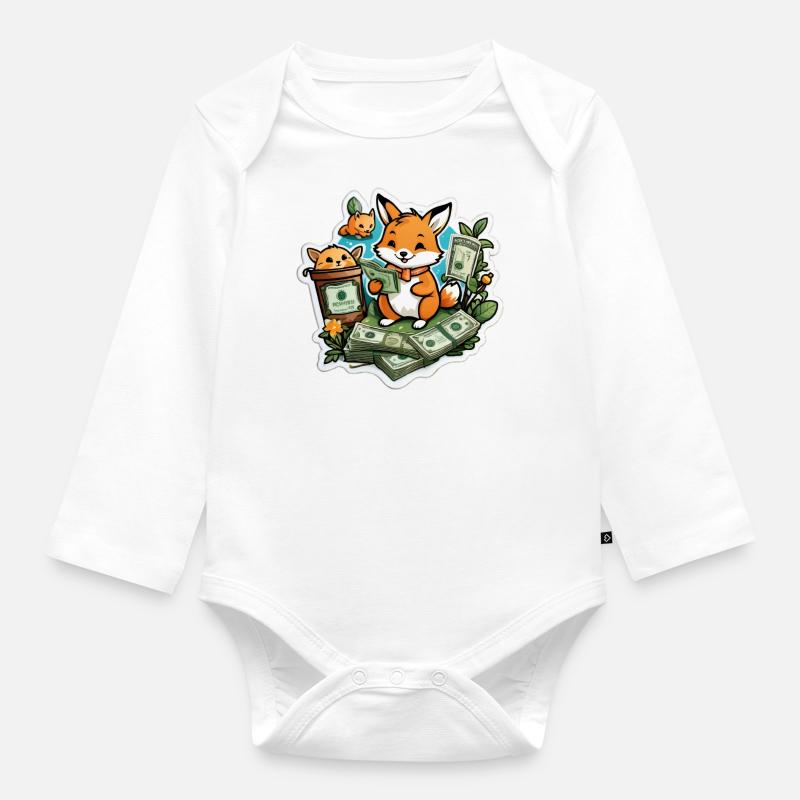 Cute Fox - Organic Longsleeve Baby Bodysuit - white