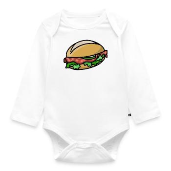 Salami bun with salami sausage - Organic Longsleeve Baby Bodysuit - white - Front