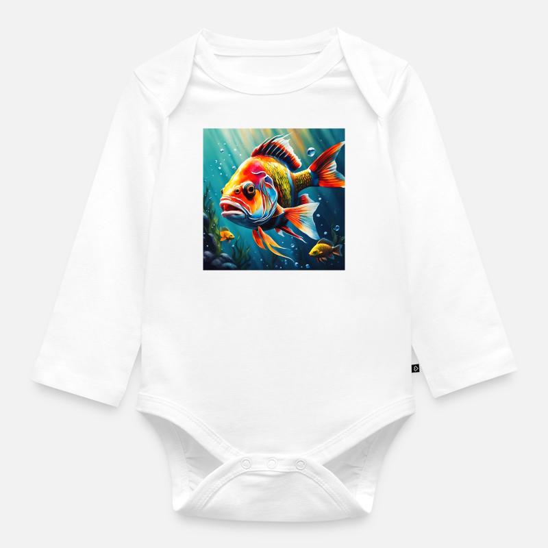 Poisson coloré - Body Bébé bio manches longues - blanc