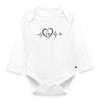 Heartbeat Stethoscope - Organic Longsleeve Baby Bodysuit - white - Front