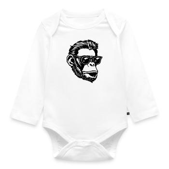 Monkey Monkey Monkey Face - Organic Longsleeve Baby Bodysuit - white - Front