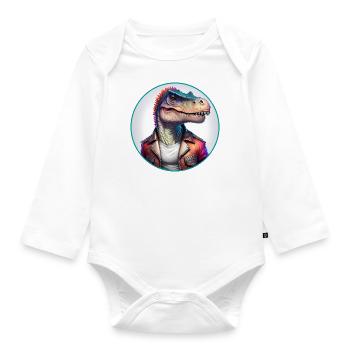 Dinosaur Leather Jacket - Organic Longsleeve Baby Bodysuit - white - Front