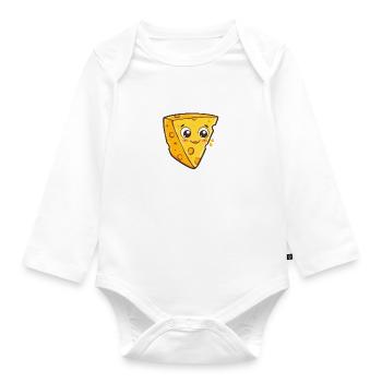 Cheesy Pizza Slice Cartoon Character - Organic Longsleeve Baby Bodysuit - white - Front