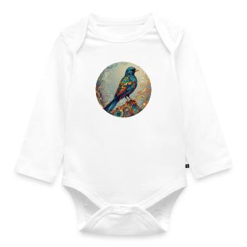 Vogel runder Batch - Baby Bio-Langarm-Body - Weiß - Vorne