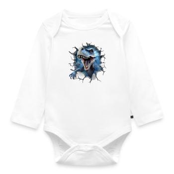 Dinosaurier T-Rex Aufkleber - Baby Bio-Langarm-Body - Weiß - Vorne