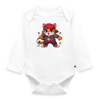 Forced Cat: Hip-Hop-Sängerin - Baby Bio-Langarm-Body - Weiß - Vorne