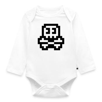 8bit cute skull - Organic Longsleeve Baby Bodysuit - white - Front