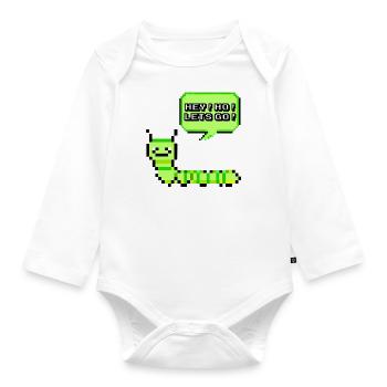 HEY! HO! LETS GO! Pixel Raupe Retroshirt 90er 90s - Baby Bio-Langarm-Body - Weiß - Vorne