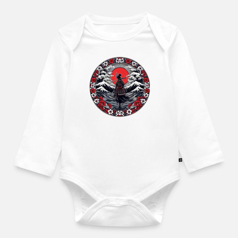 Ombre Samurai Mädchen Kirschblüte - Baby Bio-Langarm-Body - Weiß
