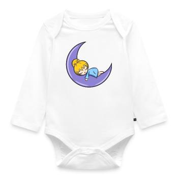 Petite fille dormant sur la lune - Body Bébé bio manches longues - blanc - Devant