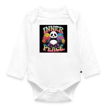 Inner Peace Meditating Panda - Organic Longsleeve Baby Bodysuit - white - Front