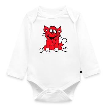 Cat Squints Funny Crazy Tongue Out Grimace - Organic Longsleeve Baby Bodysuit - white - Front